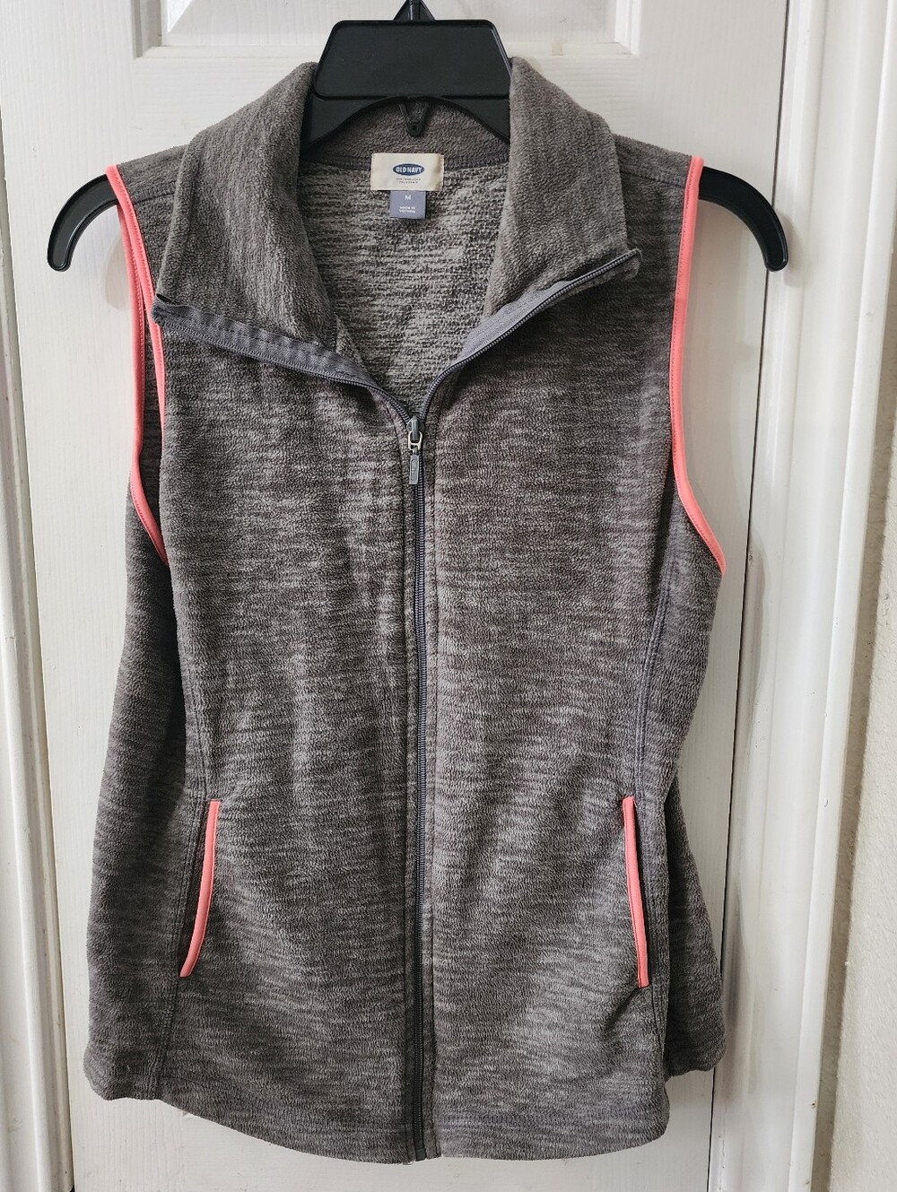 Old Navy Gray Fleece Vest with Pink Trim - Women's Sleeveless Zip